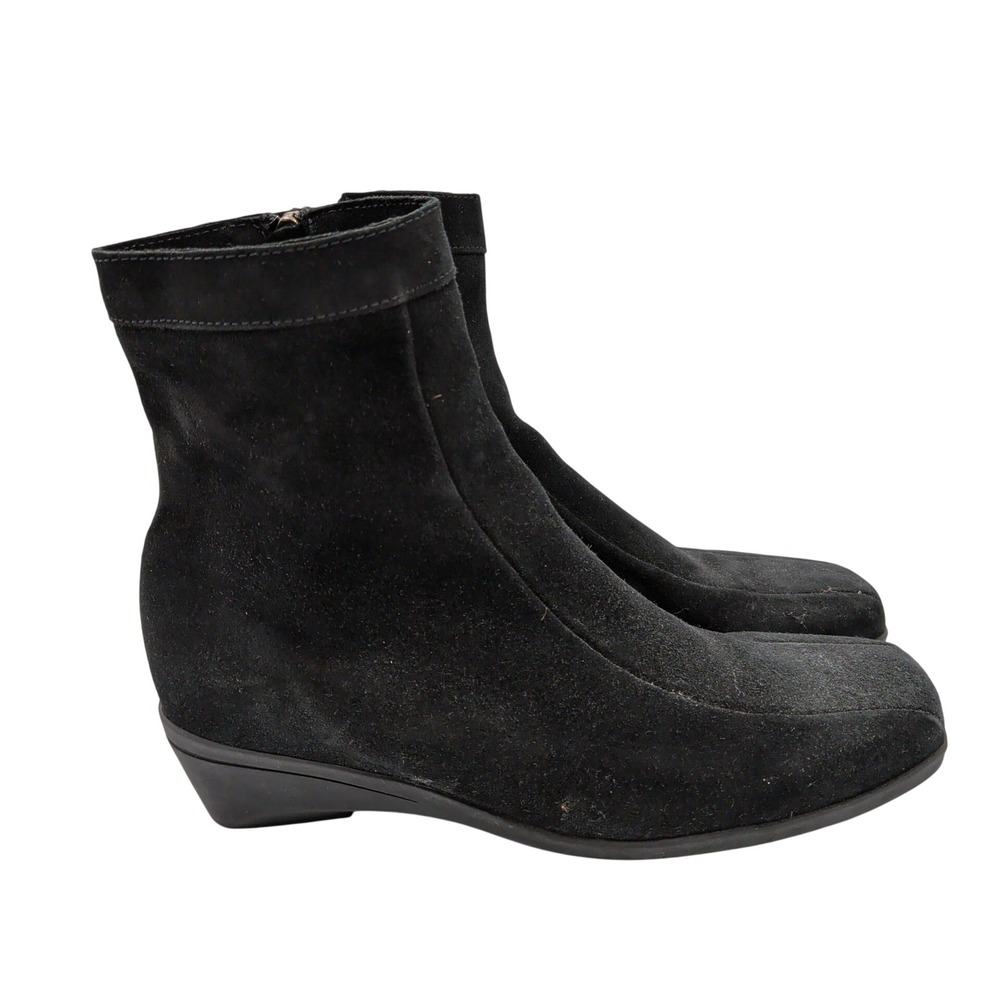 La Canadienne Elizabeth Black Suede Square Wedge Ankle Boots 33811 Womens 6.5 M